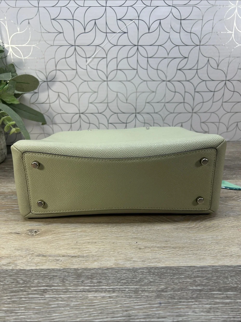 2542 Coach Sage Green Pebbled Leather Satchel with Printed Scarf 267082542